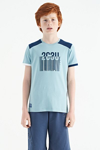 TOMMY LIFE Light Blue Printed Detailed O Neck Standard Fit Boy's T-shirt - 11157
