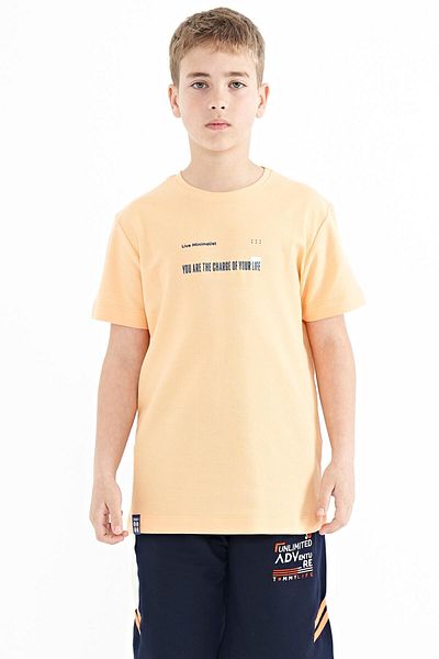 TOMMY LIFE Tricou pentru băiat - Detaliu imprimeu pepene galben, decolteu O, Mărime standard - 11117