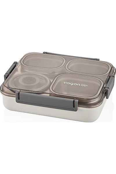 Vagonlife Steel Food Container - Single Layer 4 Compartment Lunch Box Xc-7080 1200 ml