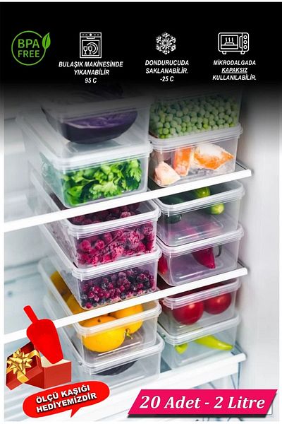 SUPERCUPP Plastic Self Locking Storage Container Freezer & Refrigerator Organizer Gray - 2 Liters - 20 Pieces