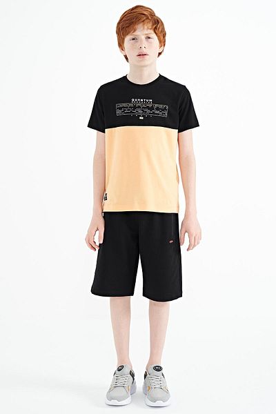 TOMMY LIFE Tricou pentru băiat cu pepene galben imprimat cu text în bloc de culoare Standard Mold O Gât - 11134