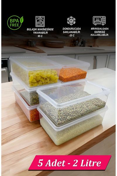SUPERCUPP 2 Liter Plastic Storage Container - 5 Pieces, Freezer with Lid and Refrigerator Organizer
