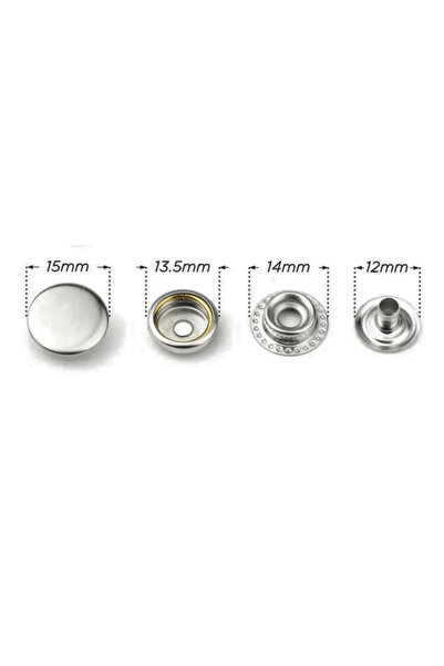 SeraSelin 10 Adet 15 Mm Kapaklı Metal Çıtçıt No: 61 Nikel Çıtçıt DİKİŞSİZ Kol...