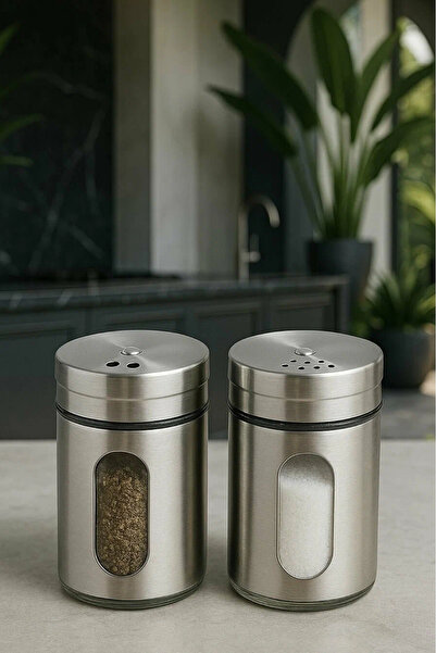 Chefstar Set of 2 Luxury Stainless Steel Glass Window Salt and Pepper Shakers