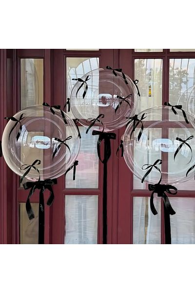 PartyPoo 3Pcs Transparent Bobo Balloon with Black Bow 18 Inch Party Wedding Nikah Ornament Birthday Decoration