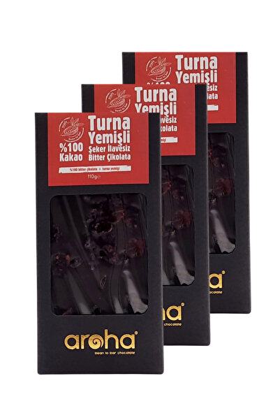 AROHA %100 Kakao Turna Yemişli Şeker Ilavesiz Bitter Çikolata 3'lü Paket (110...
