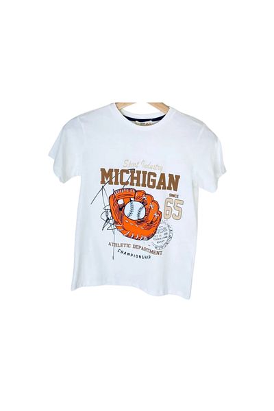 Çikoby Boy's Digital Printed Ecru T-Shirt 100% Cotton