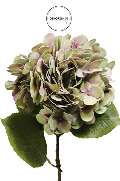 Dekorsende Yapay Ortanca Dalı 60 cm Yeşil-Pembe