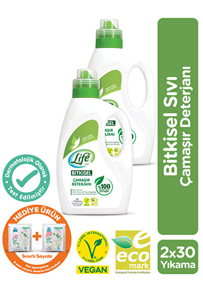 Life by Fakir %100 Bitkisel Bazlı Vegan Sıvı Çamaşır Deterjanı 1500 ml X 2 Adet, %100 Doğal Temizlik