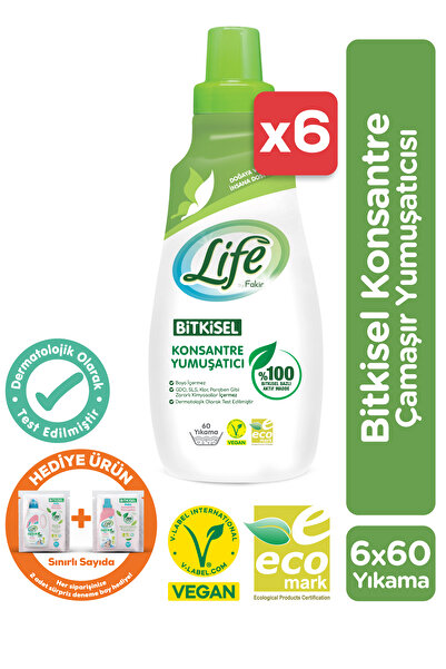 Life by Fakir Vegan Bitkisel Konsantre Çamaşır Yumuşatıcısı 1500 ml X 6 Adet