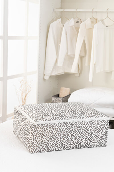 REKHOME 2'li Büyük Boy Gri Yaprak Baskılı Baza Altı Yastık Yorgan Kazak Hurcu / 62x46x22