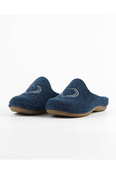 Tigerline Women's Sabo Slippers Ms013 Dark Blue Felt Winter Closed Front House Slippers
