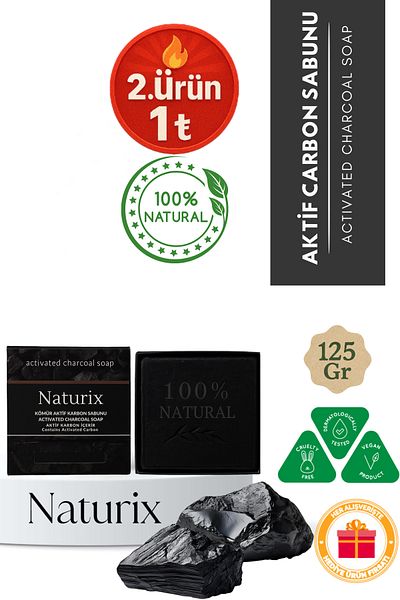 Naturix Charcoal Soap 125 Gr |   Intensive Moisturizing, Activated Carbon Sebum Balancing & Purifying