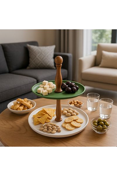 hemlife 2 Tier Presentation Serving Plate Wooden Handle Metal Presentation Rack Cookie Rack Serving & Presentation (22 - 30 cm)