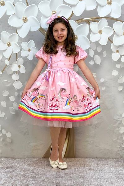 ABİYEKİDS Unicorn Birthday Dress Eid Children's Dress Aby215