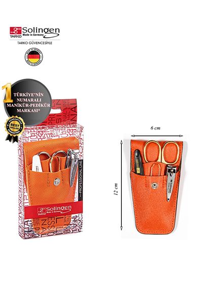 Solingen 5-Piece Manicure Set 200 – Stainless Steel, Orange Leather Case, Ideal for Travel