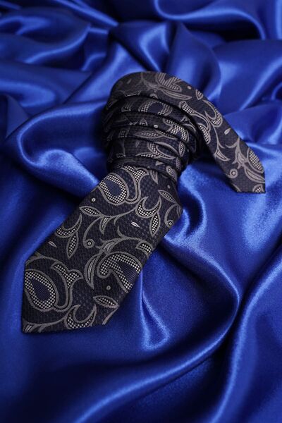 Etikmen Синій атласний та темно-синій шарф з візерунком, подарунковий набір сорочка та краватка в коробці