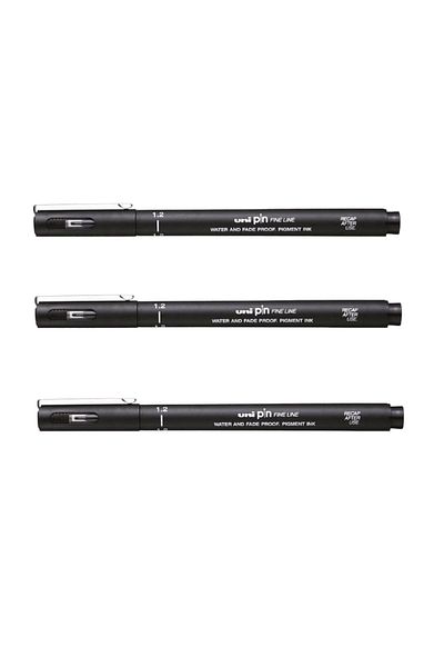 UNİ-BALL Uniball Pin (1.2) Fine Line Acrylic Nib Pen Black (Three Pieces)
