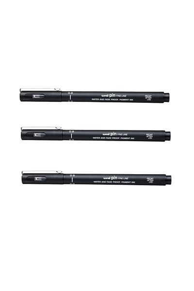 UNİ-BALL Uniball Pin (0.9) Fine Line Acrylic Nib Pen Black (Three Pieces)