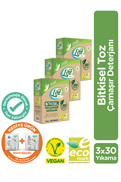 Life by Fakir Vegan Doğal Toz Çamaşır Deterjanı Renkli Beyaz 1,5 Kg 3 Adet, %...