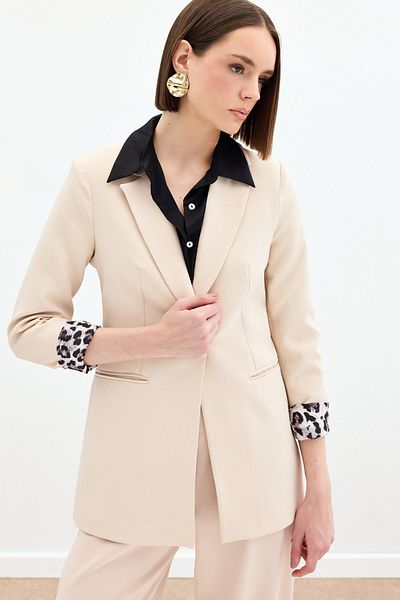 Sateen Mono Collar Classic Jacket - Ecru