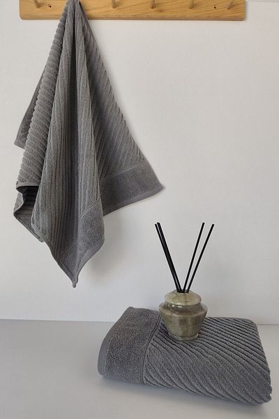 Sevim 100% Cotton Hand Towel Set of 2 - Modern Striped Design - Soft Textured - Anthracite