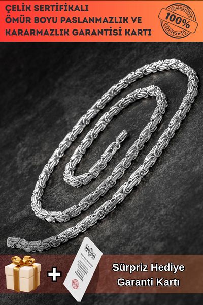 OSMANLI GÜMÜŞ Men's Steel King Chain Necklace Thin Model 4 mm