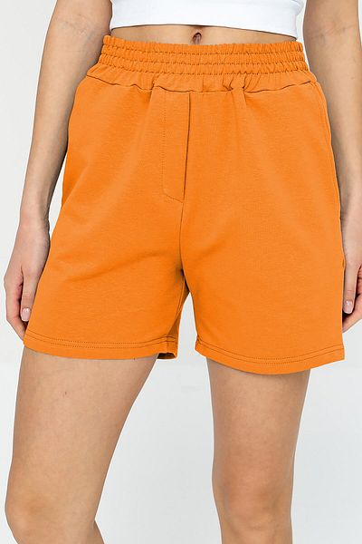 bilcee Pantaloni scurți sport pentru femei Quicktime, portocalii, cu talie înaltă, din bumbac, cu buzunare, cu talie elastică 7006