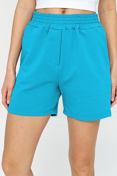 bilcee Pantaloni scurți sport Quicktime pentru femei, cyan, cu talie înaltă, din bumbac, cu buzunare, cu talie elastică 7006