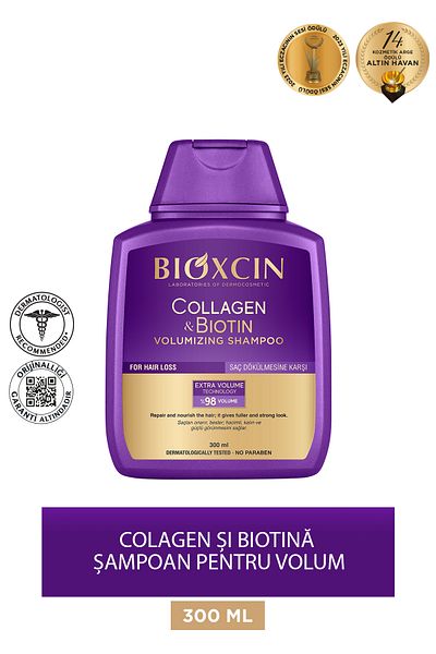 Bioxcin Șampon cu colagen și biotină extra volum 300 ml - Biotină cu colagen păr subțire și rar