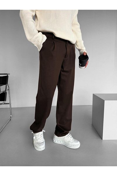 ablukaonline Men's Baggy Fit Elastic Waist Casual Pants Brown