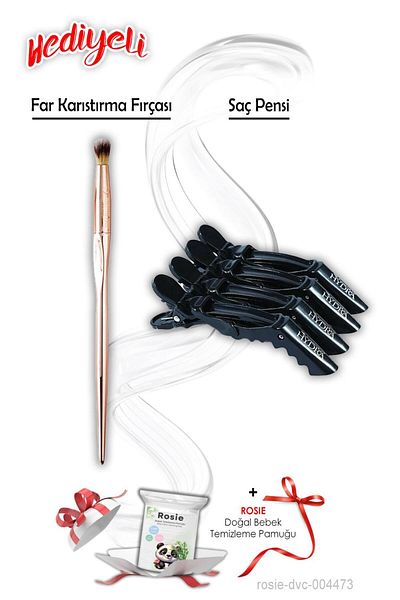 Tarko 4-Piece Hair Clip and Eyeshadow Mixing Brush, Rosie Cotton Gift