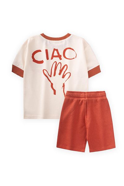 Cigit 2-10 Years Ecru Tile Ciao Printed Capri Set