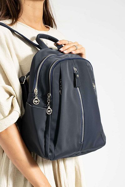 Getcho Dulde Satin Navy Blue Women's Backpack Waterproof Multi-Eye Zipper Bag for Daily Use