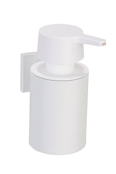Saban Ovaro Soap Dispenser – White Matte, with Stainless Steel Wall Holder, Adhesive Mount, 160 ml Capacity