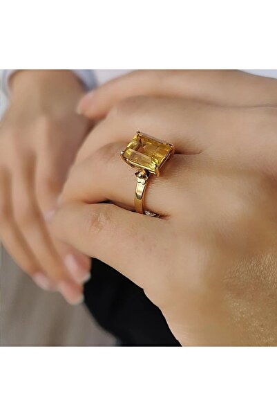 Utku Kuyumculuk 14 AYAR KRİSTAL CİTRİN TAŞLI ALTIN YÜZÜK