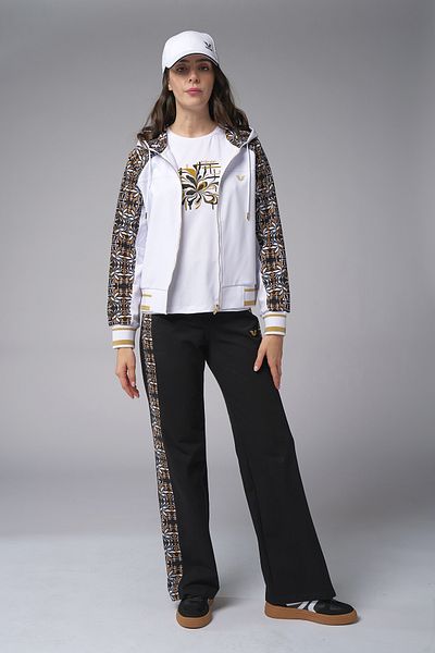 bilcee Women's Brown Patterned Cotton 3-Piece T-Shirt Bottom Top Tracksuit Set 4039