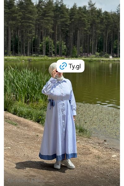 elif vardar butik Blue White Pinstripe Poplin Maxi Length Shirt Dress