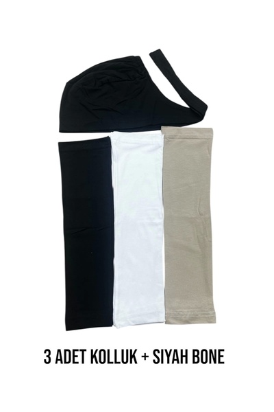 Erdenay Tekstil أكمام صلاة من القطن الممشط عالي الجودة، 3 أزواج وغطاء رأس أسود