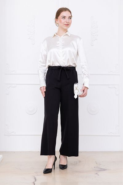 MyRia Women's Elastic Waist Rope Detailed Wide Leg Trousers