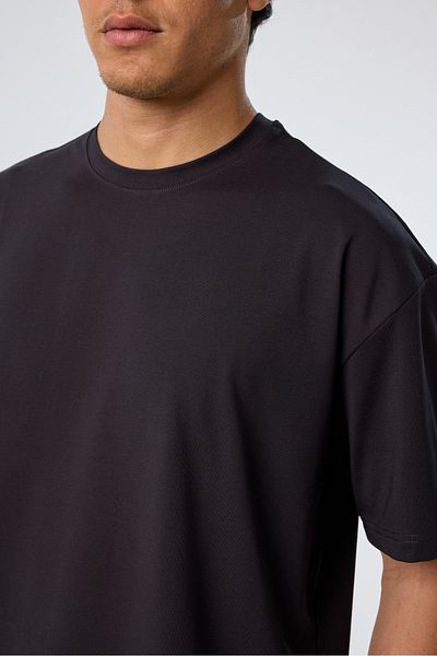 bilcee Ανδρικό Anthracite Basic Plain βαμβακερό βαρύ ύφασμα με φαρδιά εφαρμογή Oversize T-shirt 4581