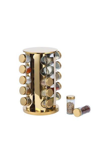 Un 20-Canister 360-Degree Rotating Round Spice Organizer, Gold