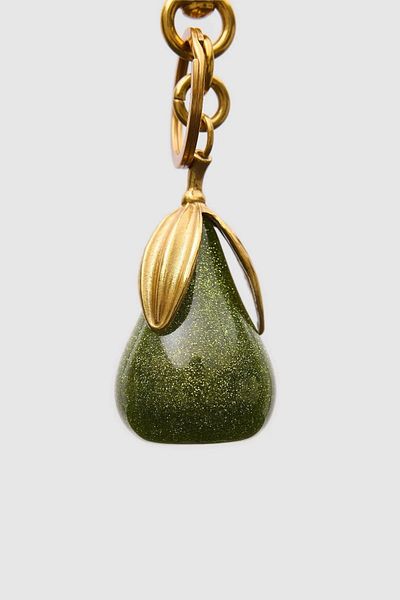 Jagu Silvery Green Gold Detailed Pear Bag Charm and Keychain