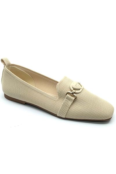 KOCAMANLAR Feles Blunt Toe Heart Buckle Detailed Women's Ballerina Shoes Beige