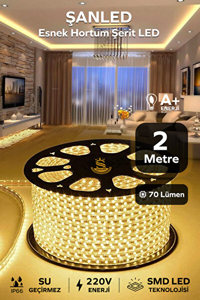 ŞANLED Hortum Esnek Şerit Led Beyaz ,mavi,günışığı,amber Rengi + 220v Fiş/2,3,4,5,10,15,20,25,50,100 Metre