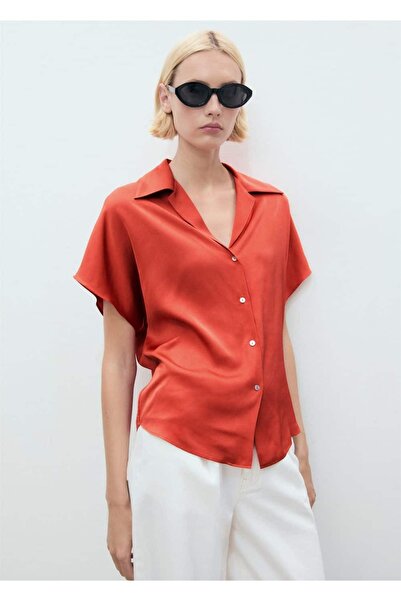 MANGO Woman Φλούδιο πουκάμισο με κοντό μανίκι