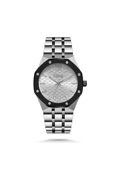 catera Men's silver stainless steel watch with white dial