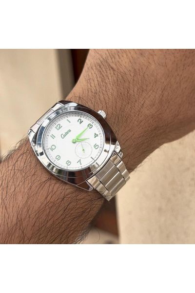 catera Men's steel watch with green numbers