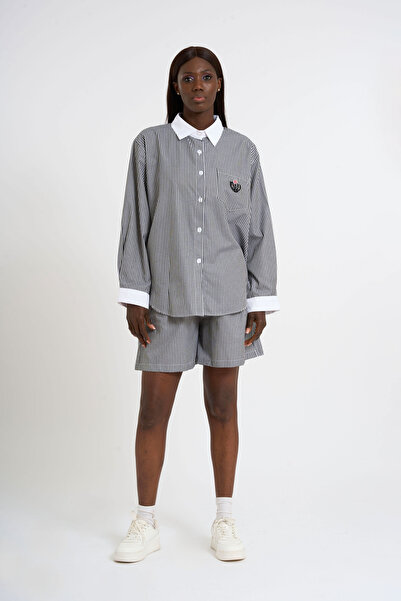 HANIQA Γυναικείο κεντημένο ριγέ σορτς