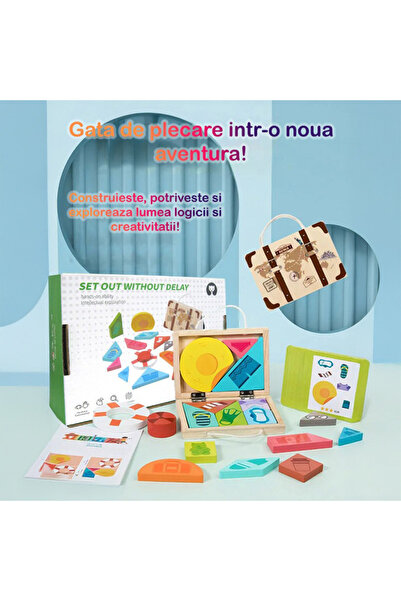 OEM Joc educativ Montessori, puzzle 3D din lemn cu 17 piese colorate și 15 cartonase ilustrate